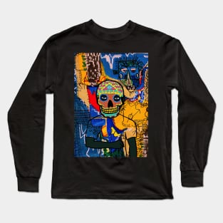 In God We Trust - Blue-Eyed Male Character with Mexican Mask and Street Art Background Long Sleeve T-Shirt